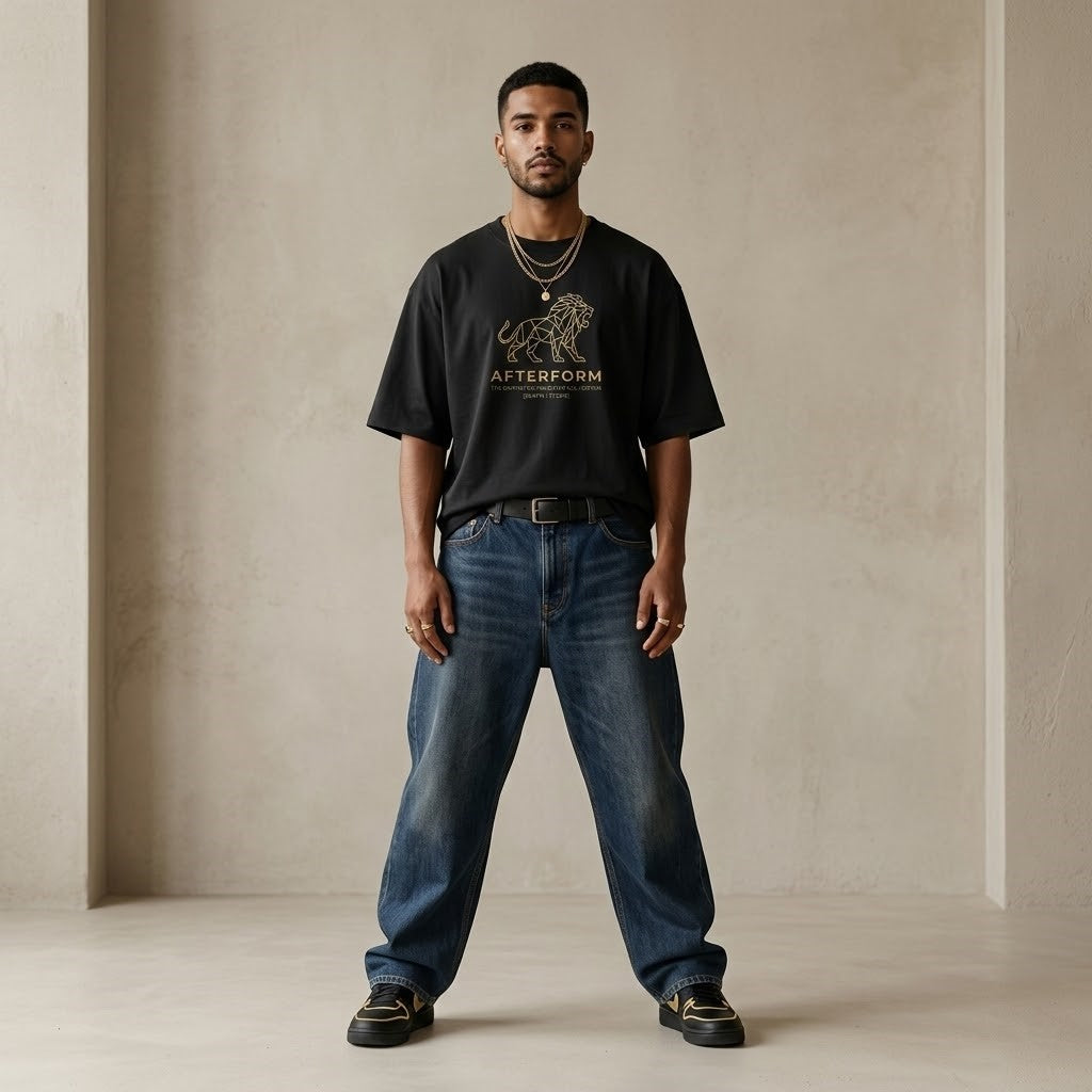 AFTERFORM Geometric Lion Oversized T-Shirt – Black