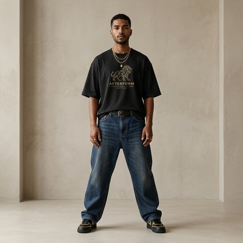 AFTERFORM Geometric Lion Oversized T-Shirt – Black