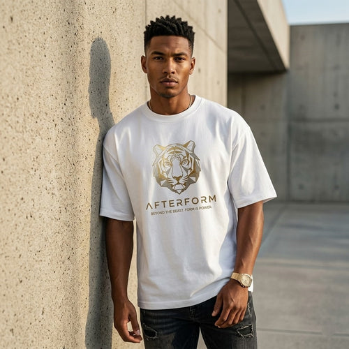 AFTERFORM Geometric Tiger Oversized T-Shirt – White
